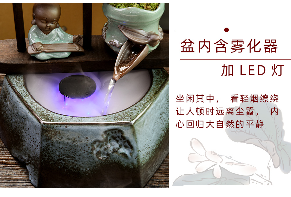 Zen new Chinese style water fountain humidifier feng shui plutus desktop furnishing articles creative household ceramics hydroponic flower pot