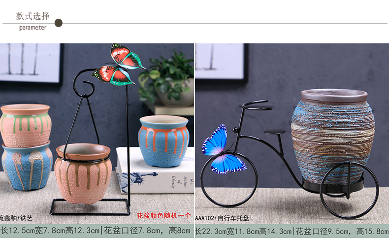 More special offer a clearance large meat meat meat flowerpot ceramics creative move is contracted, wrought iron pallets of large diameter flower pot