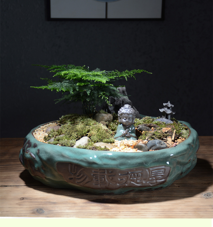 Creative elder brother up with ceramic bracketplant potted bonsai POTS Chinese wind indoor household fleshy green money plant flower pot the plants