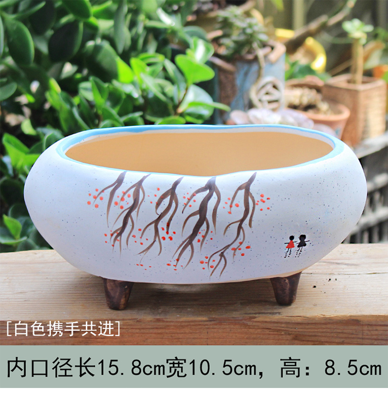 Korean hand - made much meat big flowerpot ceramic package mail special offer a clearance coarse pottery breathable creative large - diameter much meat platter