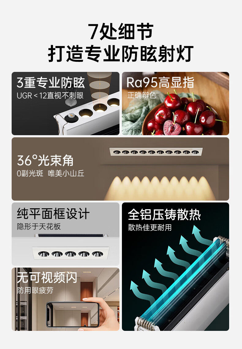 Сетка света 三雄极光防眩格栅灯嵌入式射灯线条灯过道客厅无主灯迷你小射灯 Three male aurora