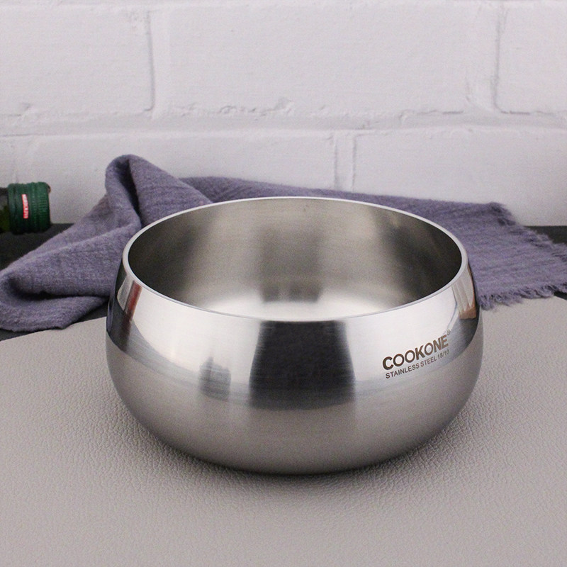 304 stainless steel eating bowl soup bowl thickened three-layer steel noodle salad bowl can be heated cold noodle bowl steel vegetarian rice bowl