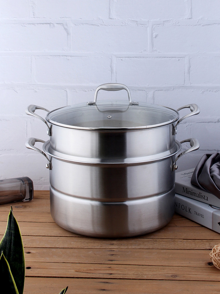 304 stainless steel large-capacity three-layer steamer 3-layer steamed bun steamer thickened two-layer household deepening soup pot