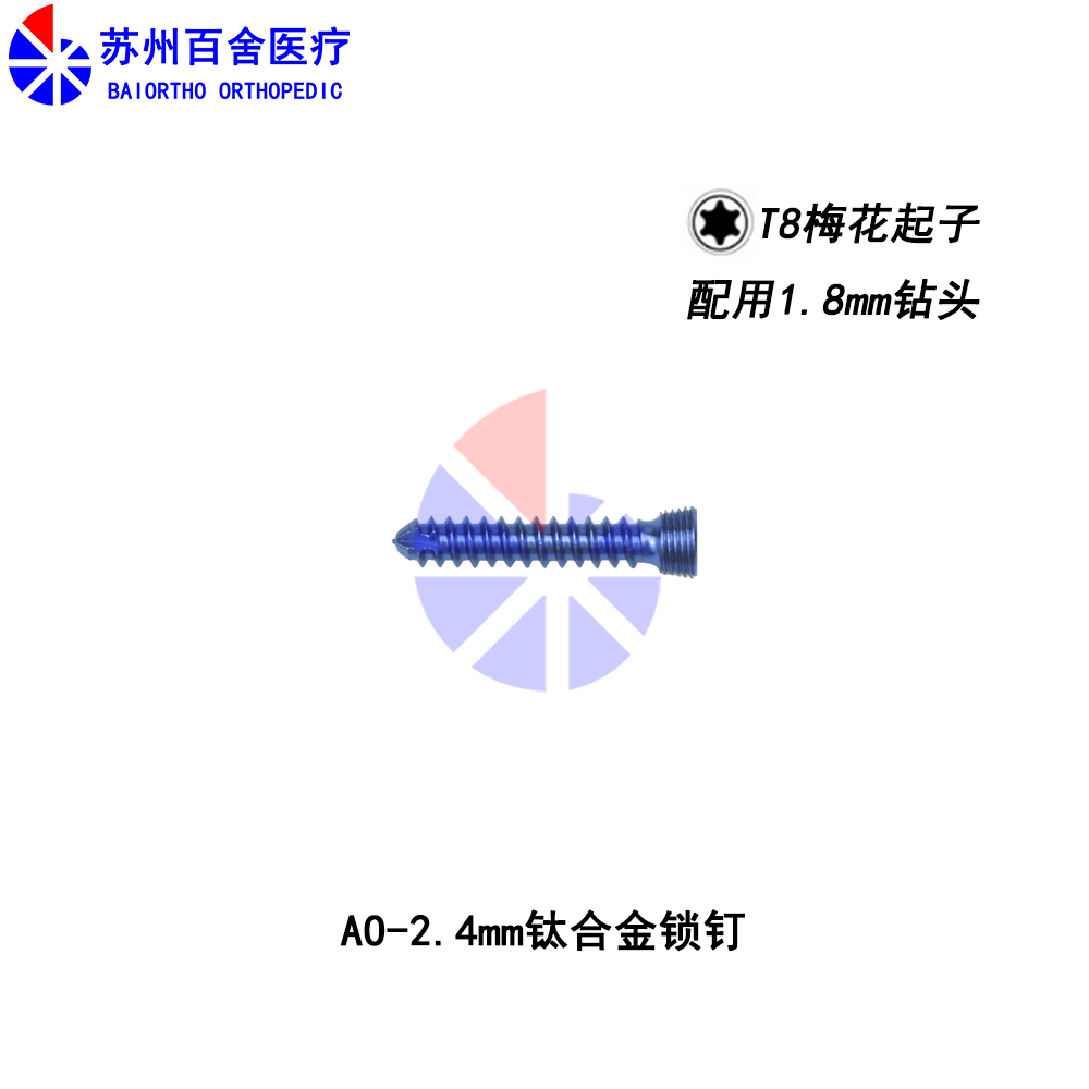 百舍医疗 2.4mm动物用骨科钛合金帽头锁定螺钉 AO锁钉 钛合金螺钉