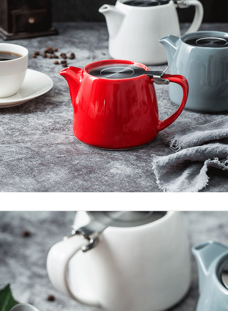 Red Nordic small ceramic teapot single home one afternoon tea pot, green tea, black tea kettle with the filter