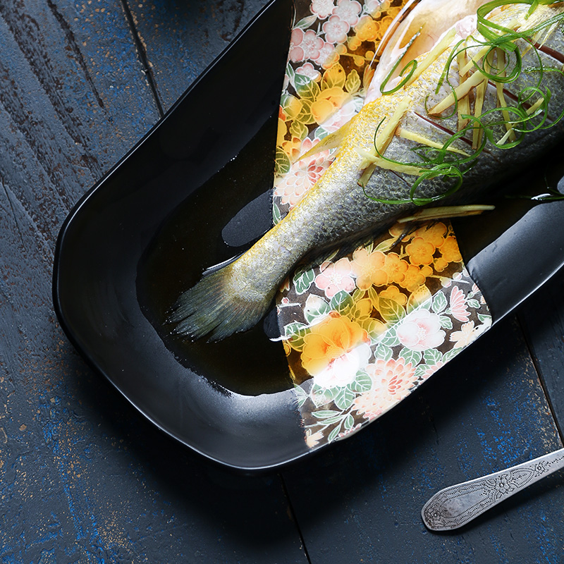 Japanese ceramic rectangle super - sized fish dish creative move steamed fish hotel restaurant tableware in the food tray