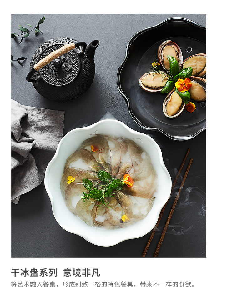 The Spray dry ice creative move ceramic tableware of dry ice hotel restaurant cuisine molecular artistic conception plate