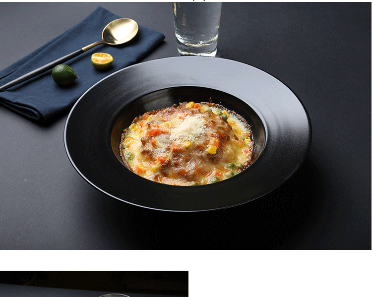 Japanese black 10 inch ceramic straw plate of pasta dish contracted household large soup plate deep dish hotel restaurant tableware