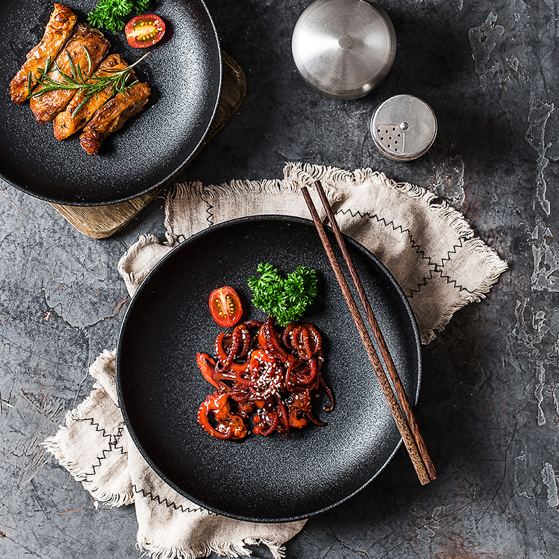 Creative ceramic grind arenaceous black western - style food dish move plate of fruit salad dish household pasta dish deep dish customization