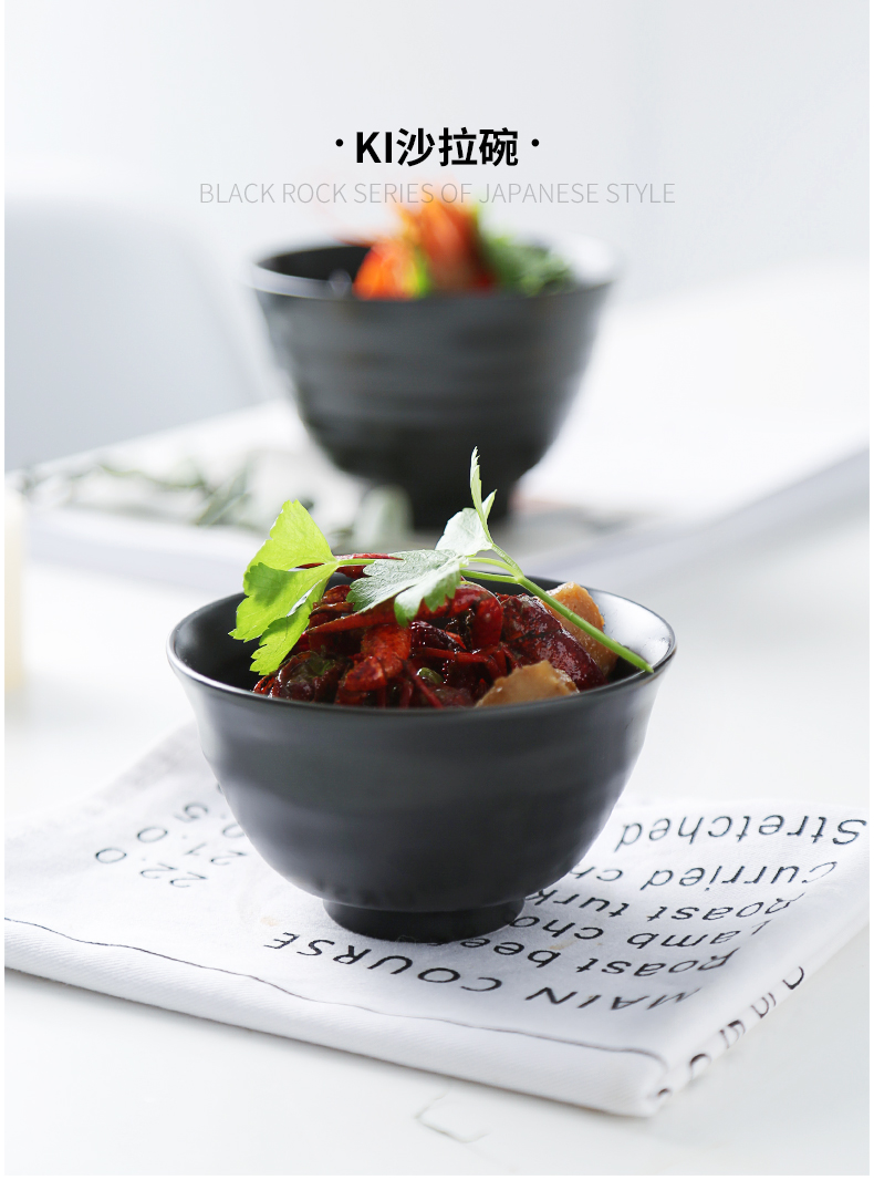 Japanese black ceramic bowl individual household contracted eat small bowl bowl move rainbow such use salad bowl dishes