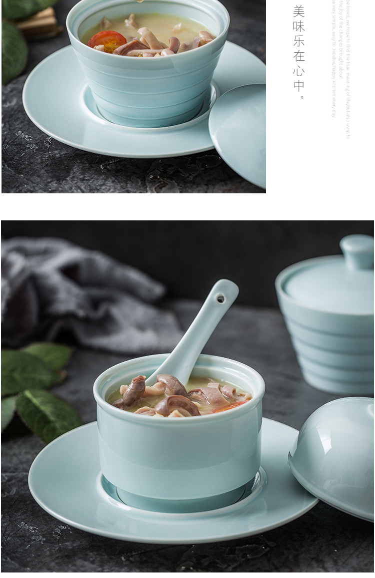 Japanese celadon porcelain cup home bird 's nest chicken stew small stew with tureen steamed egg custard cup boiled soup bowl