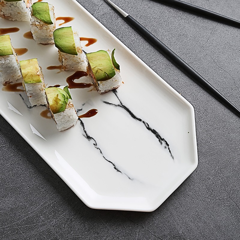 Japanese irregular marble rectangle sushi plate tray was western - style food dish hotel restaurant tableware ceramic plates