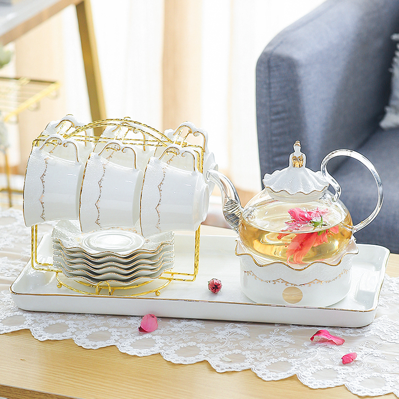 ceramic tea set light luxury home living room simple kung fu teacup high-end flower teapot cup complete set with tray 