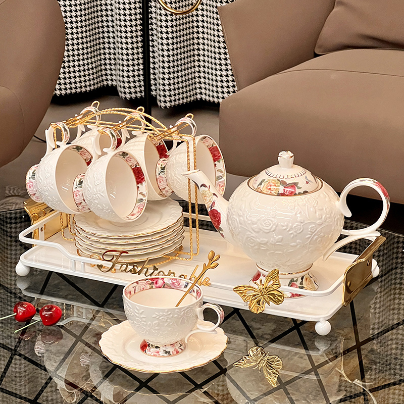 Enlightening English style afternoon teapot suit light extravagant fancy style flower tea cup with tea cup with tea cup with heat-resisting-Taobao