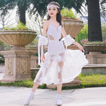 Gloria Latin dance clothing for girls and children new double-layer modern Latin two-wear large swing skirt practice performance clothing half skirt