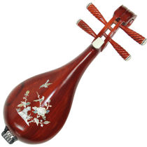 Red sandalwood material adult playing bed-carving technique inlaid amount of bamboo polo class luccine instrument peony