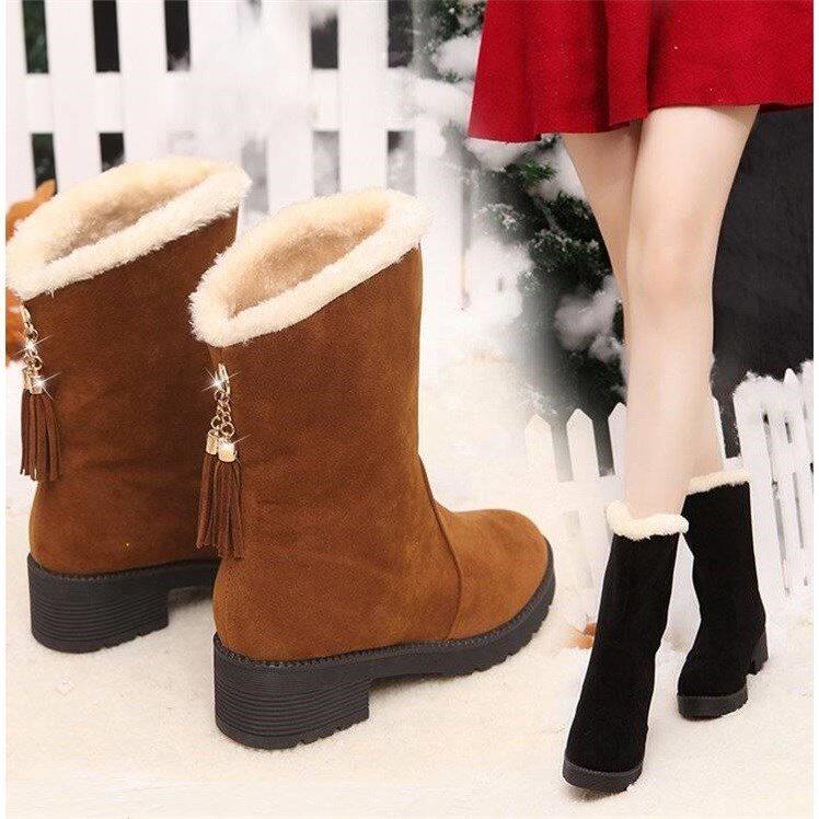 Autumn Winter Snowy Boots Inner Woman Boots Lady Slope Heel Flat Bottom Short Boot Frosted Midcylinder Boot Plus Suede Boots