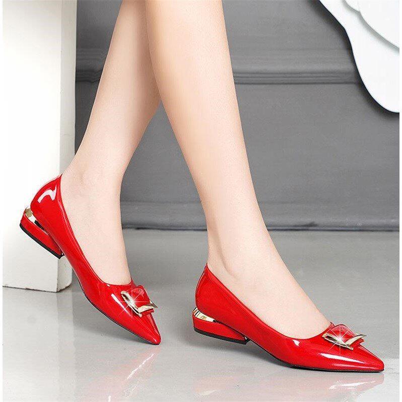New single shoes women's patent leather pointed toe flat shoes women's Korean version all-match women's shoes low-heeled shallow mouth work shoes