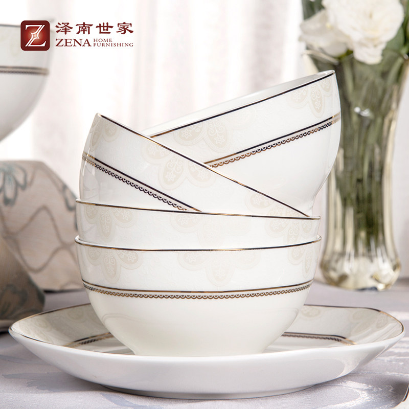 Zenan Shijia Bone China Bowl Set Chinese Tableware Creative Vegetable Plate Rice Bowl Soup Bowl Chopsticks Household Bowl Combination