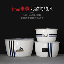 Student lunch box with Rice Bowl ceramic instant noodle bowl with lid microwave oven fresh Bowl home crisper large capacity