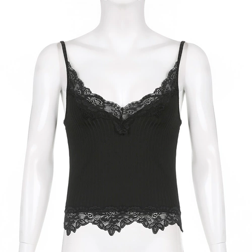 Гот эстетический кружевный лоскутный танк ops для женщин сексуально V-образное