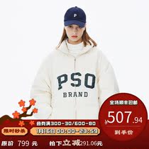 PSO Brand plaster cloth embroidered white duck down jacket mens winter plus velvet thickened warm stand collar jacket couples