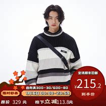 PSO Brand Contrast Striped Turtleneck Sweater Men 2021 Winter New Tide Brand Sweater Knit base shirt