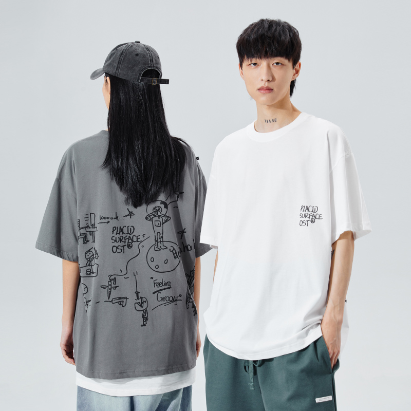 PSO Brand hand-painted graffiti printed short sleeve T-shirt male and female pure cotton half sleeve Compassionate Tide Card Lover loading summer dress-Taobao