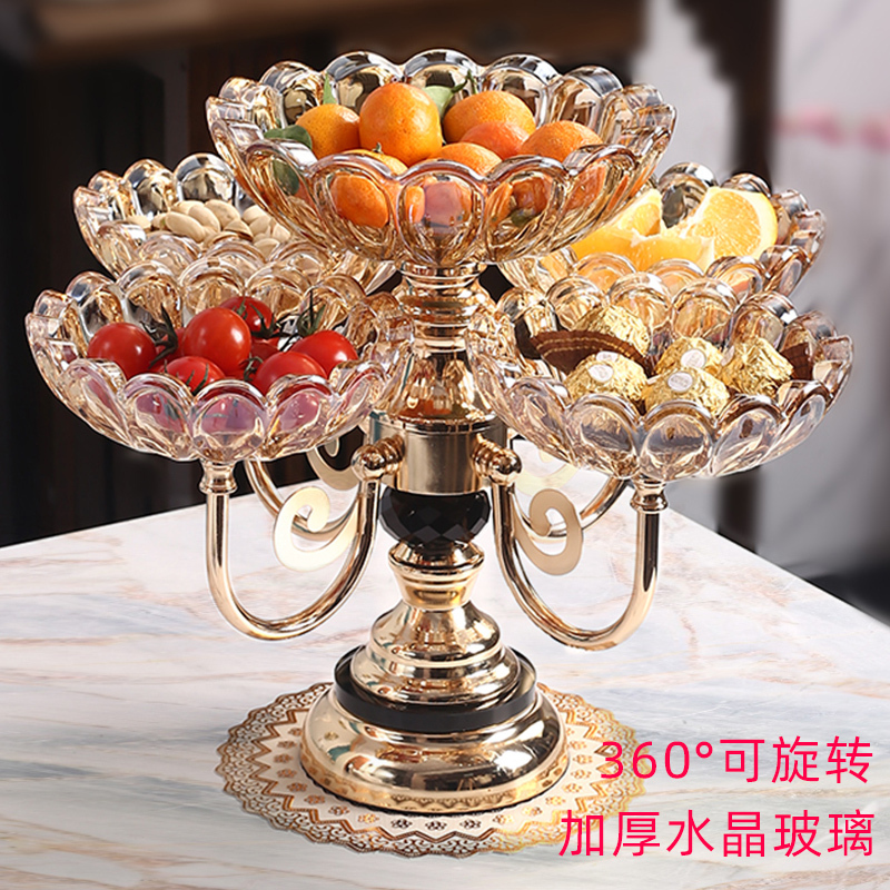 Fruit Plate for Living Room, Household Crystal Glass Multi-Layer European-Style Rotating Fruit Plate, Creative Light Luxury Coffee Table Snack Candy Plate Fruit Plate for Living Room, Household Crystal Glass Multi-Layer European-Style Rotating Fruit Plate, Creative Light Luxury Coffee Table Snack Candy Plate
