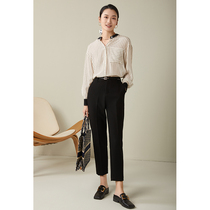 GDZY black and white striped real silk shirt woman early fall 2021 new fashion foreign pistachio silk upright collar