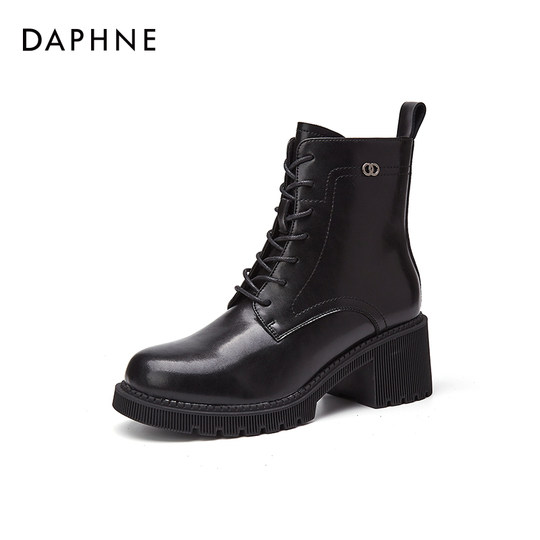 Daphne high-heeled Martin boots for women 2023 new spring and autumn short boots British style thick heel thick sole plus velvet women's boots