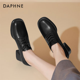 Daphne Thick-Soled Loafers for Women 2025 Summer New Style Thick-Heeled Single Shoes Black British Style Small Leather Shoes for Women