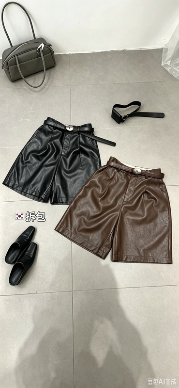 2026 Early Autumn New Style Old Money Style High-Waisted Pu Leather Shorts for Women, Loose Fit, Slimming Mid-Length Pants, Minimalist Style Short Pants 2026 Early Autumn New Style Old Money Style High-Waisted Pu Leather Shorts for Women, Loose Fit, Slimming Mid-Length Pants, Minimalist Style Short Pants