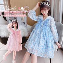 Girls Spring Dress 2022 in the Big Child Fashion Long Sleeved Sleeved Slide Crush Dress New Mode