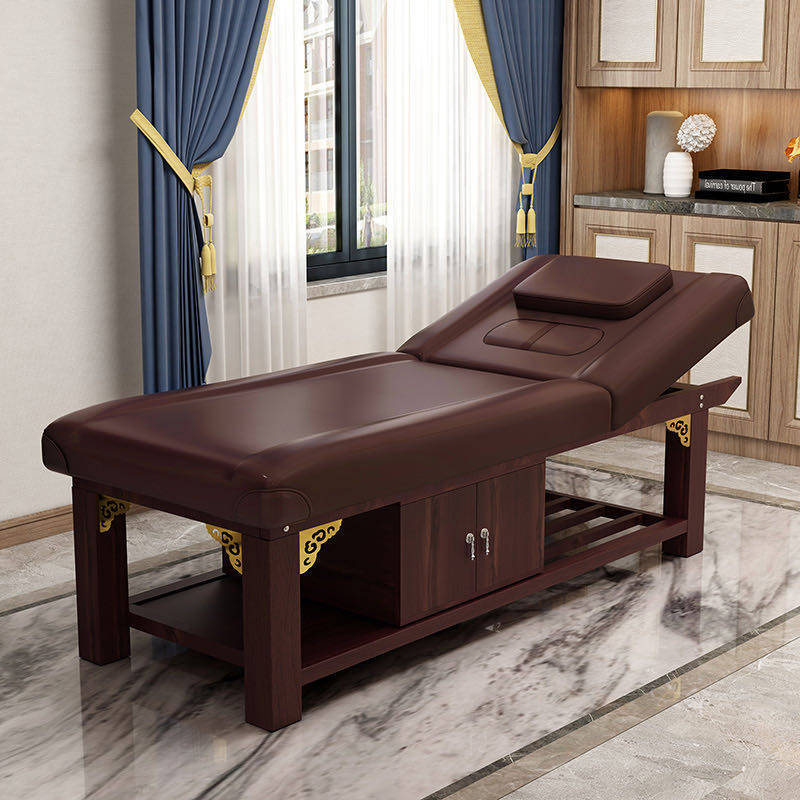Beauty bed beauty salon special massage bed massage bed home moxibustion physiotherapy bed with hole pattern embroidery body bed solid wood
