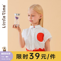littletime child clothing 2022 summer dress new turn collar hit color round point pure cotton white short sleeve shirt girl