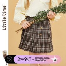 littletime childrens dress plaid skirt girl 2021 spring new college style exquisite brown pleated skirt