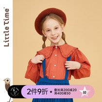 littletime childrens wear Rococo lapel shirt 2021 spring new micro waist cotton top