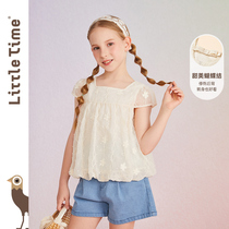 littletime girls square collar jacquard shirt summer doll shirt 2022 new girl short sleeve child blouse