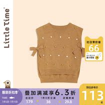 littletime girl sweater vest 2022 fall new open forked butterfly knot children waistcoat-knitted sweatshirt