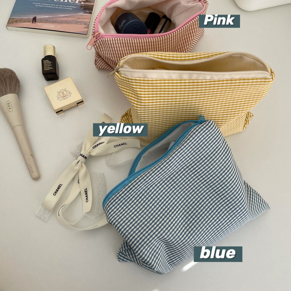 Cosmetic Cashier Bag out-of-the-door portable with bag-in-bag Cosmetic Bag Makeup Bag Mesh Red with light individuality
