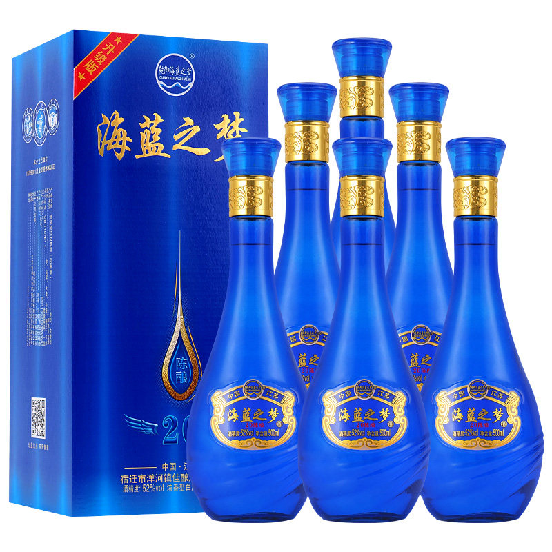 海蓝之梦白酒52度500ML*6瓶纯粮浓香型高度酒水整箱特价礼盒装酒评价