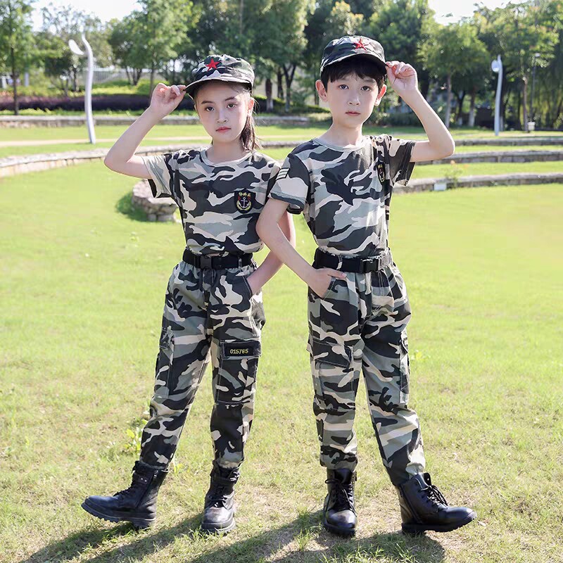 Children Advanced Camouflak Clothes Summer Short Sleeve Boy Military Training Special Soldiers Suit Kindergarten Uniform Performance Costume