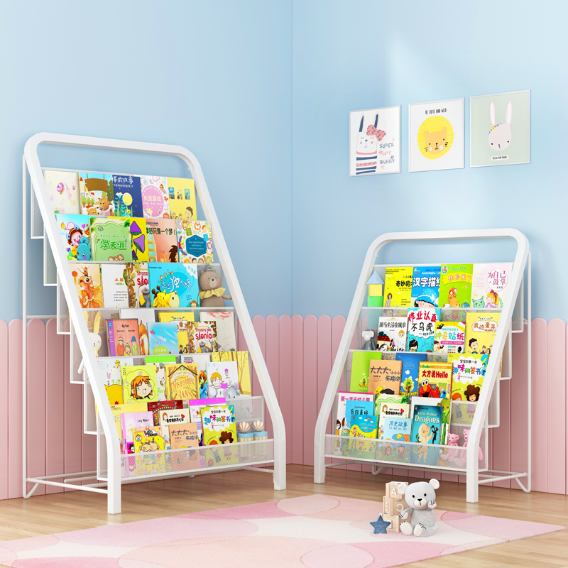 Children's bookshelf floor-to-ceiling picture book rack toy storage rack wrought iron simple living room small bookcase baby storage shelf