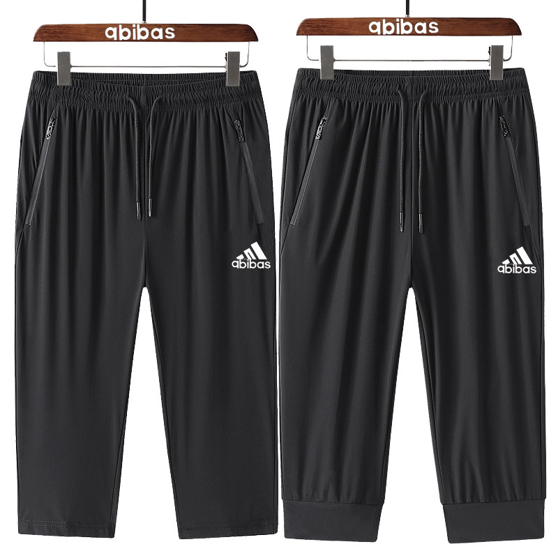 Sports cropped pants men's summer outdoor quick-drying loose large size five-point pants thin ice silk elastic elastic 7-point pants