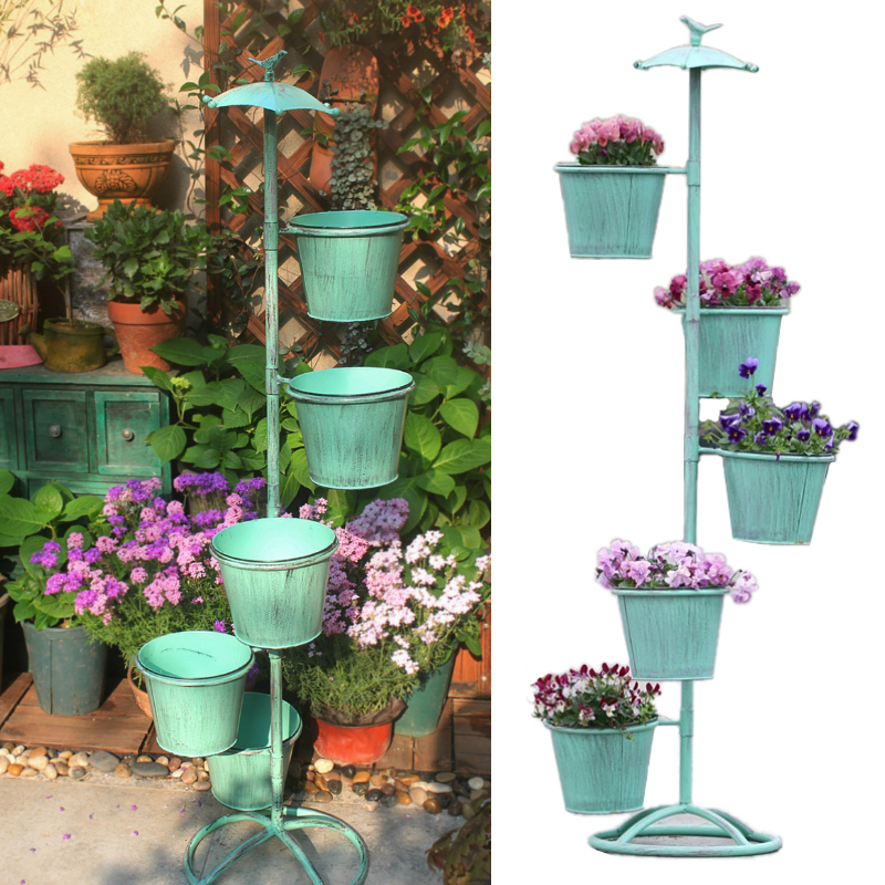 Flower Racks New Outdoor Patio Iron Art Umbrella Balcony Floor Outdoor Garden Arrangement Decoration Multilayer Shelve