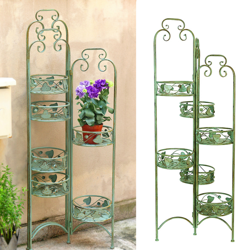 Flower Shelf Outdoor Iron Art Multilayer Rotary Floor Type Garden Courtyard Leaning Against Wall To Decorate Balcony Shelving