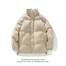 Cotton mens trendy brand street solid color all-match thickened stand-up collar bread suit wide mens ins loose casual cotton coat 1