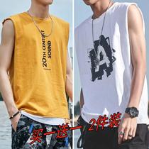 Mens vest sleeveless t-shirt men tide in wearing tide summer sports trend hip hop loose summer shoulder coat