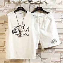 Blouse Suit Shark Vest Suit Mens Shoulder T-shirt Summer Large Yard Students Casual 50% Pants Two Suits